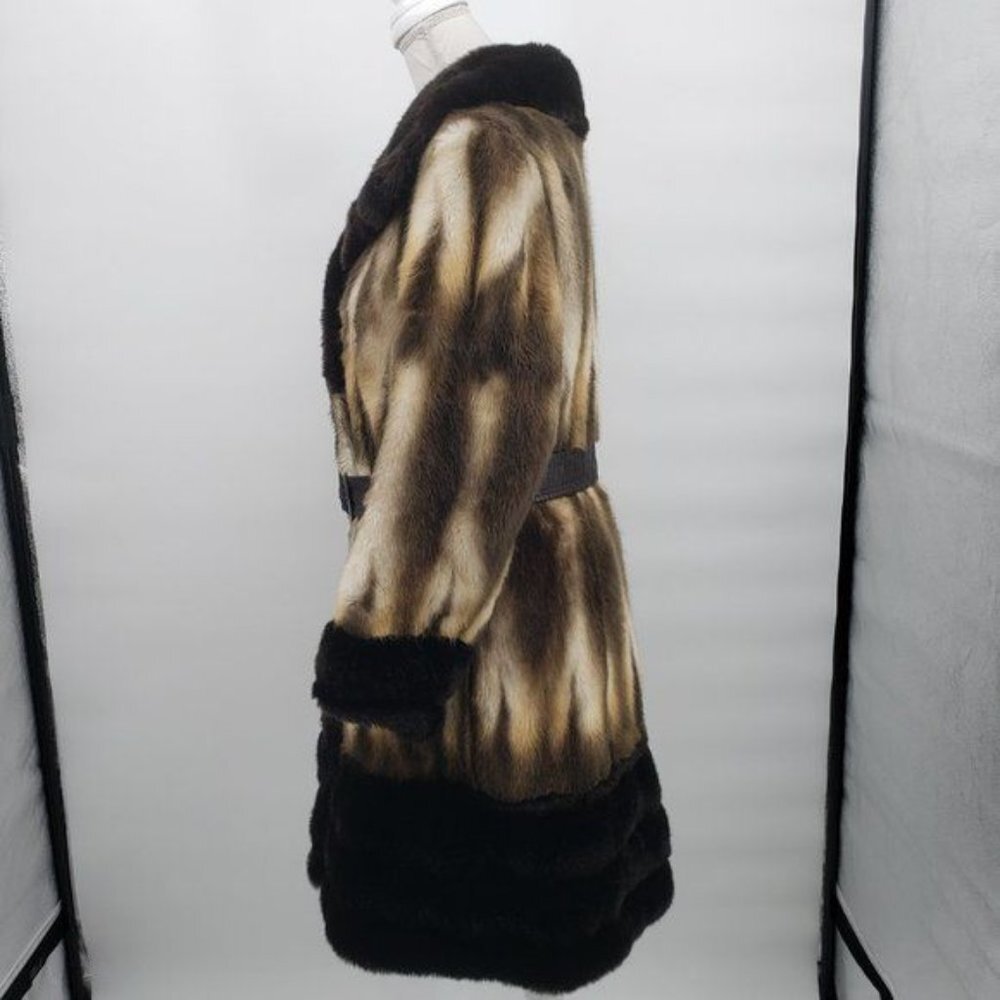 OTTA FIR Vintage Faux Fur Coat 50's 60's Retro Textured Belted Small EUC - Picture 8 of 15